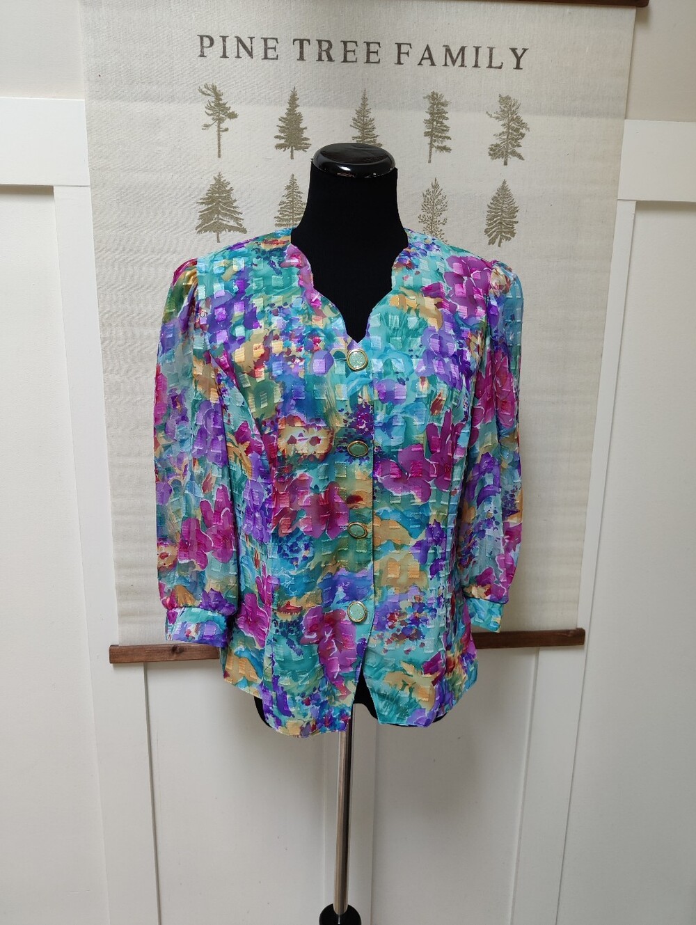 Hermann Lange Collection Floral Sheer Blouse Jacket Size 40